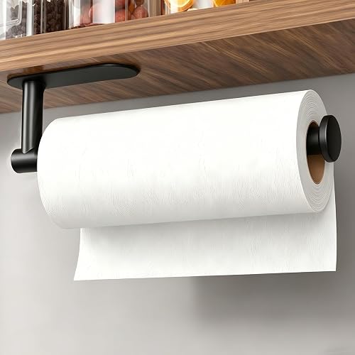 Paper Towel Holder Under Cabinet Wall Mount for Kitchen Paper Towel | Black towel rack, Self-Adhesive, Stainless Steel 13 inch, Kitchen essentials, Bathroom, Countertop