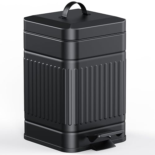 Small Trash Can with Lid-1.3 Gal-Dog Poop Trash Can Outside-Black | Soft-Close Lid, Step Pedal, Odor Control, Stainless Steel Dog Poop Garbage Can, Dog Waste Bin for Outdoor Backyard, Indoor