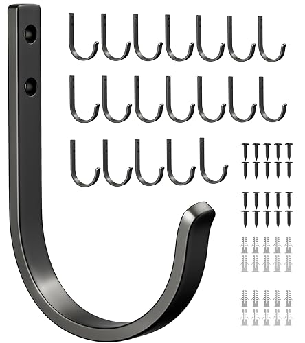 Josmimic 20-Pack Door Hooks for Coat and Towel Black | Screw in Metal Hanger Wall Mount, for Outdoor, Closet, Door, Bathrooms, for Backpack, Robe