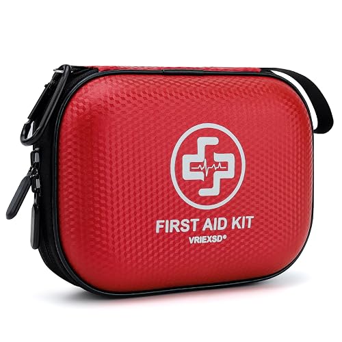 Mini First Aid Kit - 150 Piece Small Waterproof EVA Hard Shell Case | Compact First Aid Kit with Comprehensive Supplies for Home, Car, Travel, Camping, Truck, Hiking, Sports, Office, Outdoor(Red)