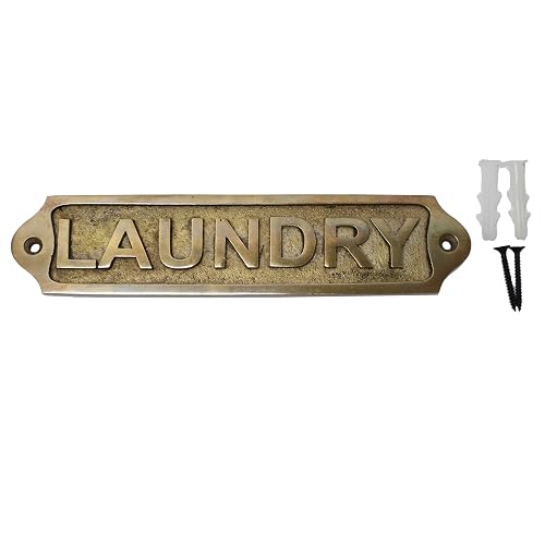 Sam Star Brass Door Sign Plaques - Antique Finish - Easy DIY Installation - Best Home Decor - Gents, Ladies, Office, Laundry, Restroom, Push, Pull, Parking (LAUNDRY)