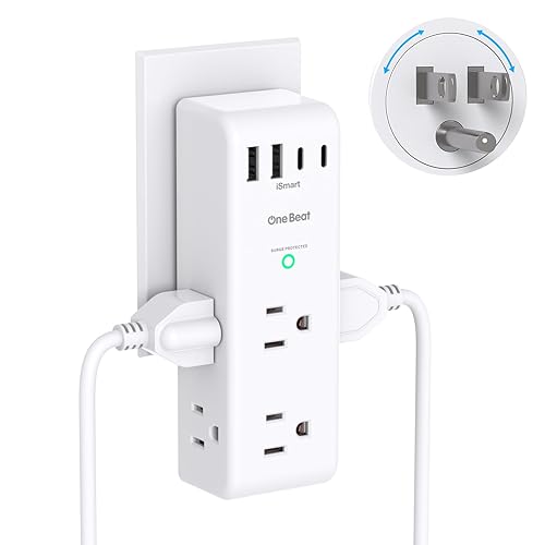 Surge Protector Outlet Extender with Rotating Plug, Multi Plug Wall Outlet | 6 AC Outlet Splitter 4 USB Ports (2 USB C),1800J USB Wall Charger, Plug Adapter Power Strip for Home Office Dorm Room Travel