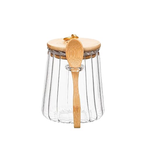 Sugar Bowls Sugar Container 25.36 FL OZ Glass Coffee Canister Airtight Food Storage Jar with Lid and Spoon Candy Jar Coffee Bar Accessories Storage Beans Powder (Conical)