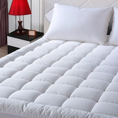 Queen Size Mattress Pad Cotton Pillow Top Mattress Topper White | Cooling Mattress Cover Cotton Top,8-21" Deep Pocket Protector,60x80 Inches,Boxing Quilted & Machine Washable