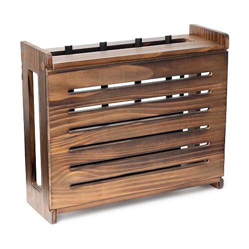 WiFi Router Storage Cabinet Router Box Hider WiFi Box Hider Shelf Cover | Standard • Pine Wood • Dark Oak Finish • Seamless Side Panel • Fits Routers Up To 11" • Wall Mount Or Desktop Placement
