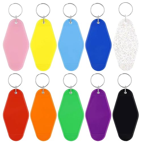 Motel Keychain Blank Hotel Keychain Bulk Rhombus Key Tags Plastic Custom Vintage Keychains with Key Rings for DIY Keychain Crafts Ornament Luggage Tag Key Labels (10 Colors)