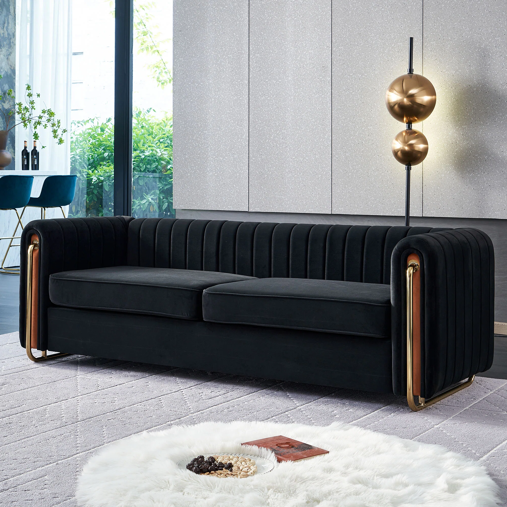 84.25" Modern Tufted Soft Velvet Round Arm Sofa for Living Room