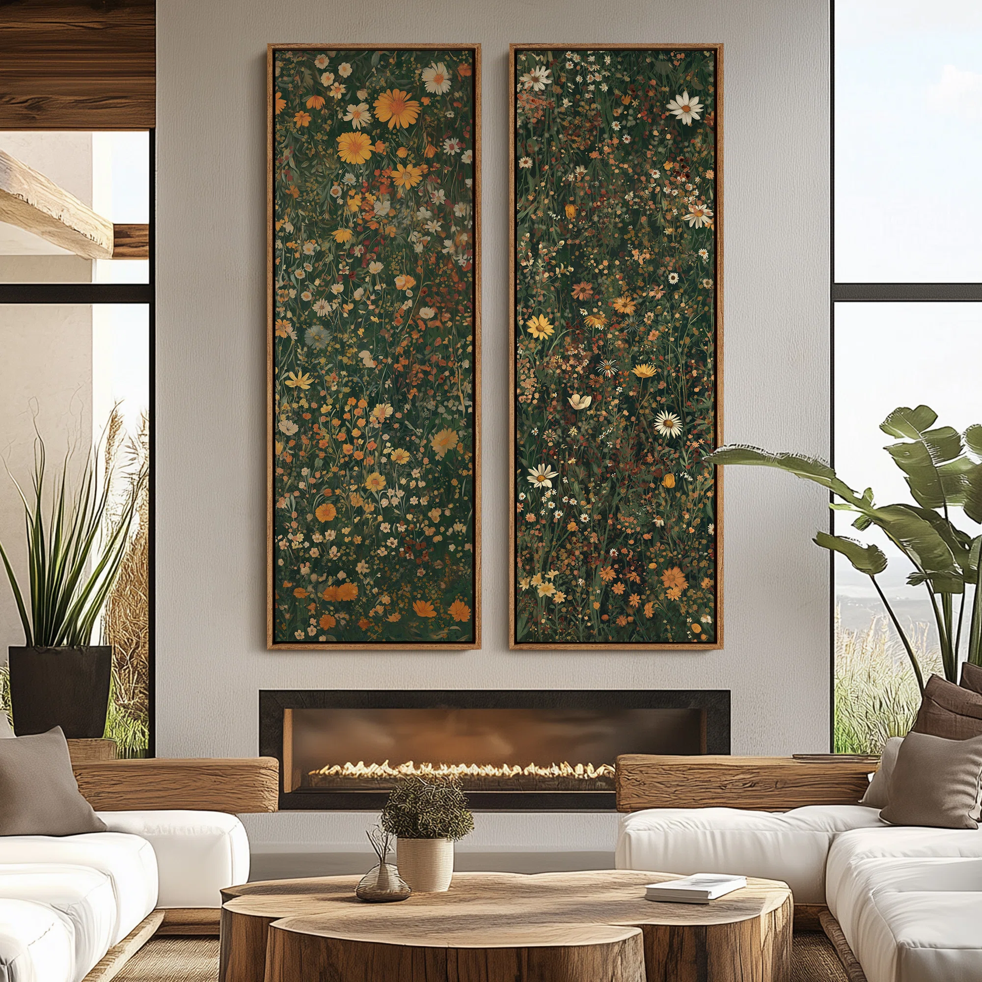 Vintage Landscape Wall Art - 20x60 inches Framed Canvas Set of 2