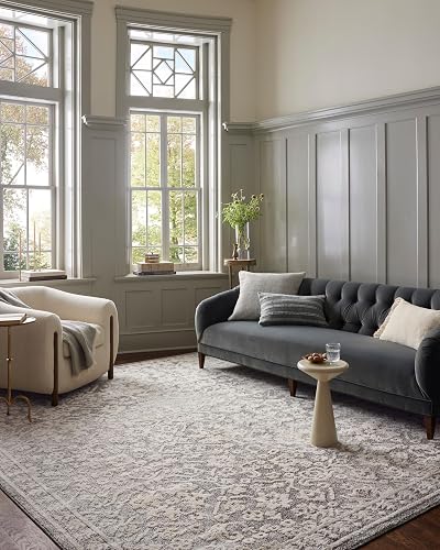 Loloi Magnolia Home Gigi Grey/Ivory 5'-3" x 7'-6" Area Rug | Magnolia Home by Joanna Gaines GIG-01 Approx. 5x8 Living room Dining room Bedroom, Traditional, Classic, Two-Toned, Area Rug