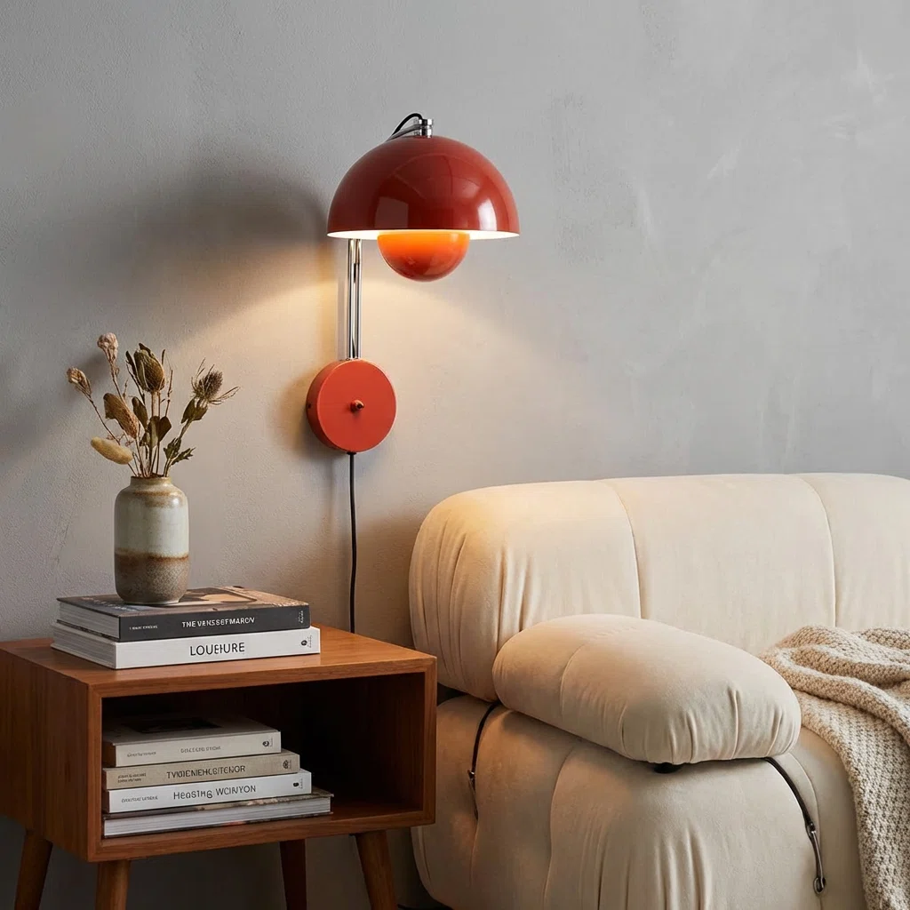 Modern Mid-century Red Flower Bud Wall Sconces Sleek Plug In Wall Light Fixtures For Bedroom