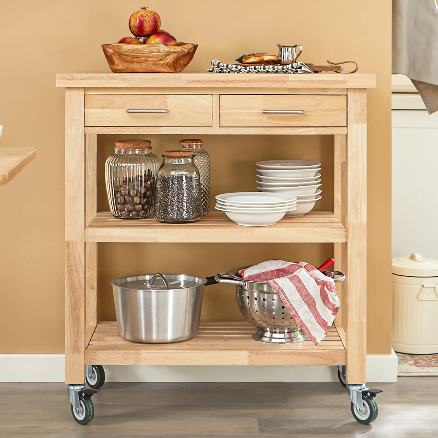 Andwele Wood Kitchen Bar Carts with Wheels