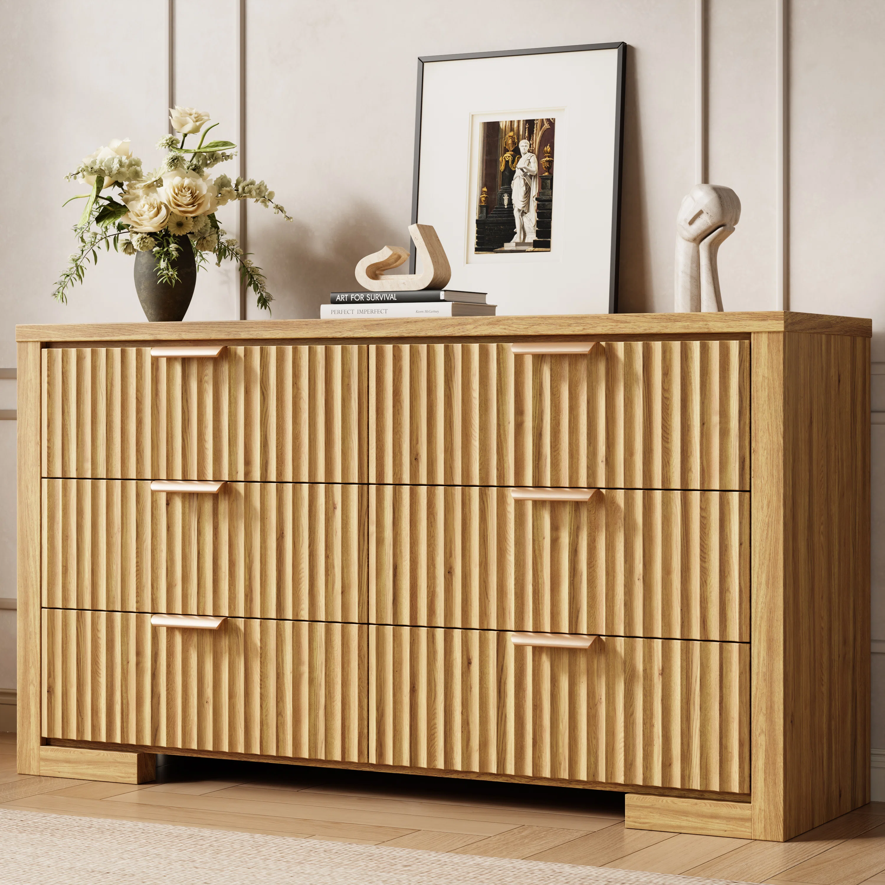 54" Fluted 6-Drawer Dresser