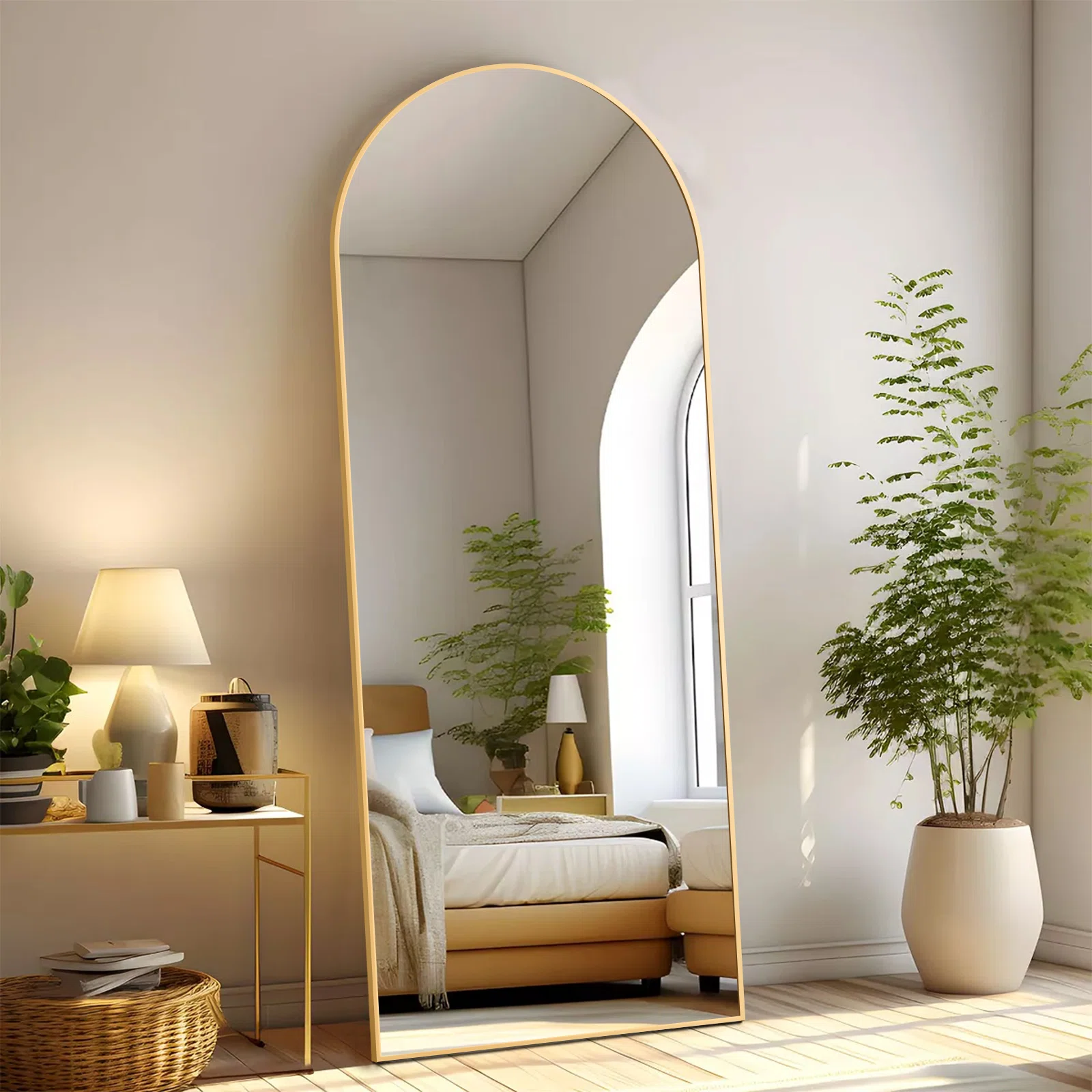 Arched Metal Oversized Full Length Mirrors Wall Mirrors with Stand