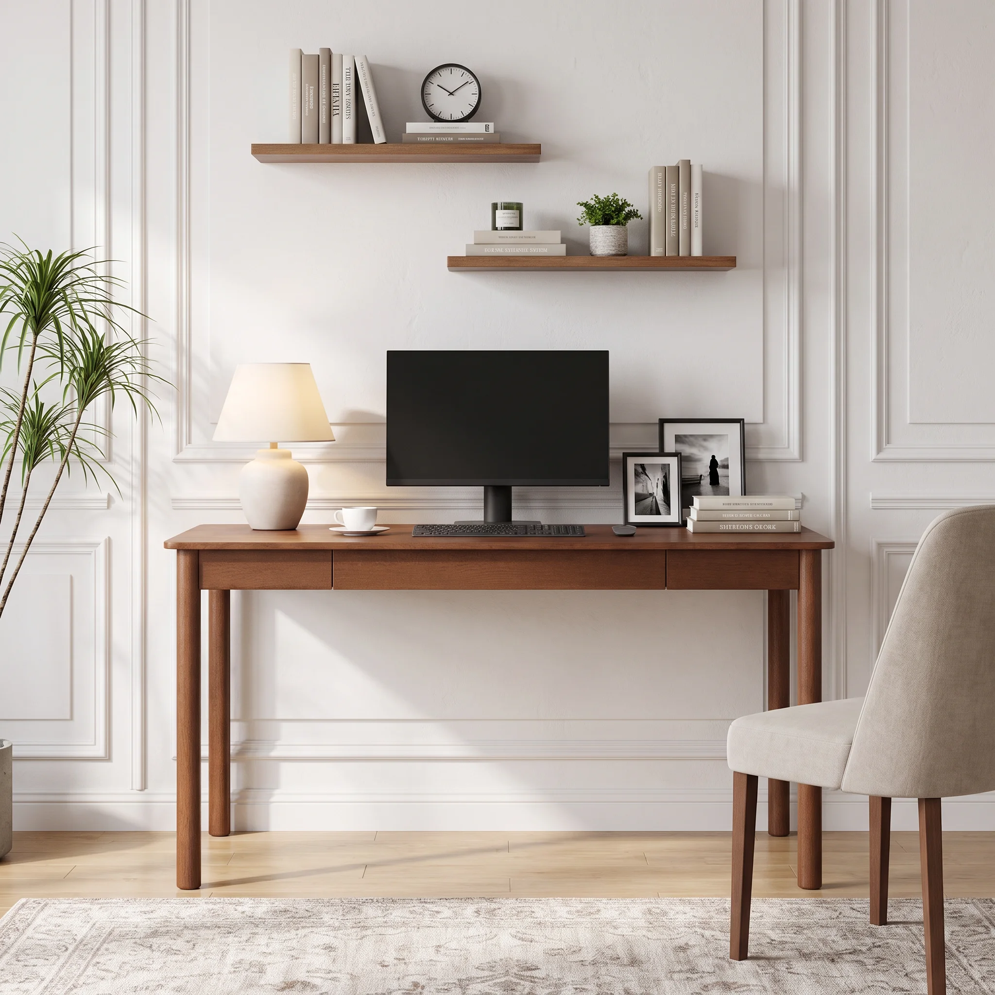 47"W Modern Traditional Solid Wood Writing Desk With 2 Drawers