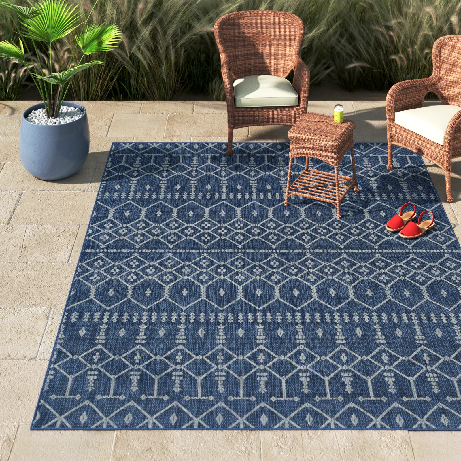 Aitken Machine Woven Geometric Indoor and Outdoor Rug