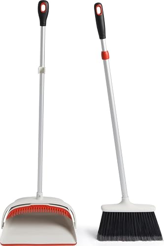 OXO Large Upright Sweep Set, Off-white, 8.5" - 12" | Kitchen And Home Floor Sweeping, Extends Up To A Full-Sized Broom, Compact Storage, Flagged Bristles