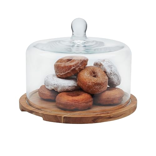 Wood Cake Stand with Lid, Ball Top Handle Cake Holder with Lid, Covered Pastry Holder, Durable Glass Dome Cover
