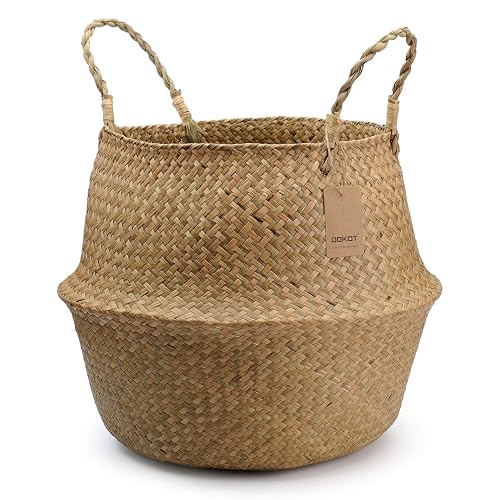 Large Woven Seagrass Belly Basket for Plant, Grocery, Picnic, 12" Diameter x 14" Height