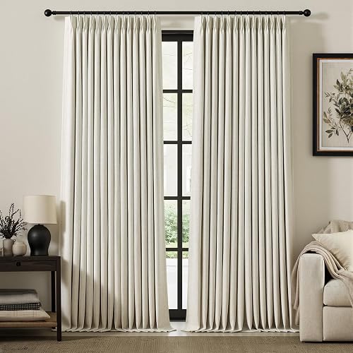 IVAPUPU Natural Linen Blend Blackout Curtains for Bedroom 108 Inch Long | 2 Panels 100% Black Out Curtains, Pinch Pleat with Back Tab, Room Darkening, Window Drapes for Living Room High Ceiling