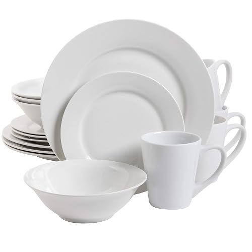 Gibson Home Amelia Court Porcelain Chip and Scratch Resistant Dinnerware Set, Service for 4 (16pcs), White (Round)
