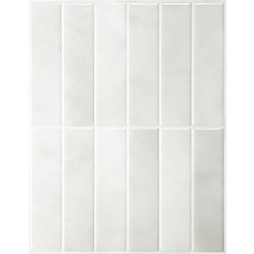 Smart Tiles Peel and Stick backsplash, Stacked White & Grey, 11.43"x9" | Pack of 5 (3.5 sq ft), Glossy, Heat/Moisture Resistant, Low VOC, Kitchen/Bathroom, Renter Friendly, Made in Canada