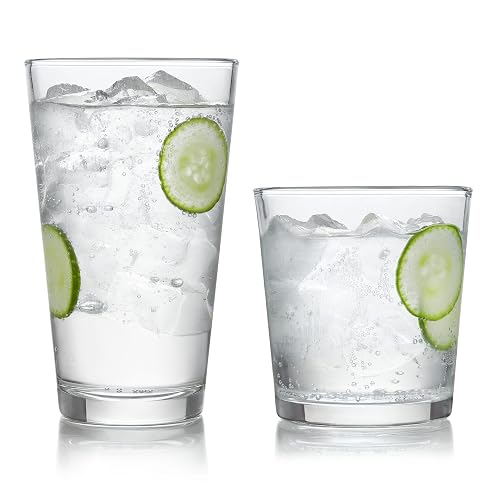 Libbey Preston Tumbler & Rocks Drinking Glasses Set of 16, All-Purpose Cups | 16 oz and 13 oz Capacities for Water, Juice, Cocktails, and More with Wide Mouths and Dishwasher-Safe Cleanup