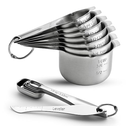 Spring Chef Stainless Steel Measuring Cups and Spoons Set of 14 w/Leveler | Nesting Metal Measuring Cups for Kitchen & Rectangular Teaspoon & Tablespoon Measuring Spoons for Dry and Liquid Ingredients