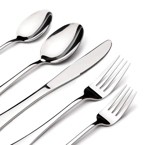 Silverware Set for 8, 40 Piece Stainless Steel Flatware Utensil Cutlery Set | Heavy Duty Steak Knife Fork and Spoon, Dishwasher Safe, Gift Package for Wedding Housewarming