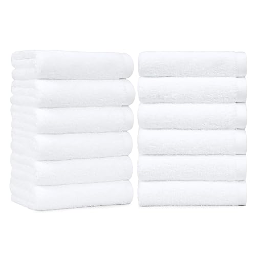 Amazon Basics Soft and Thick Cotton Hand Towels for Bath, Kitchen, Gym, 16 x 26 in, White, 12-Pack