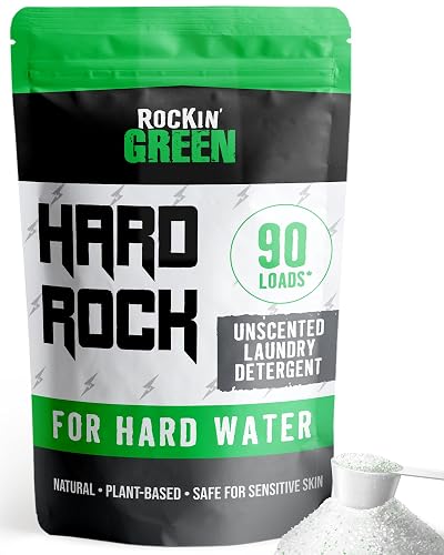 Rockin' Green Hard Water Laundry Detergent - Hard Rock Unscented 90 Loads | Plant based Enzyme Powered Laundry Detergent, Natural, Biodegradable Odor Fighter, For Hard Water Laundry, Kind to Skin