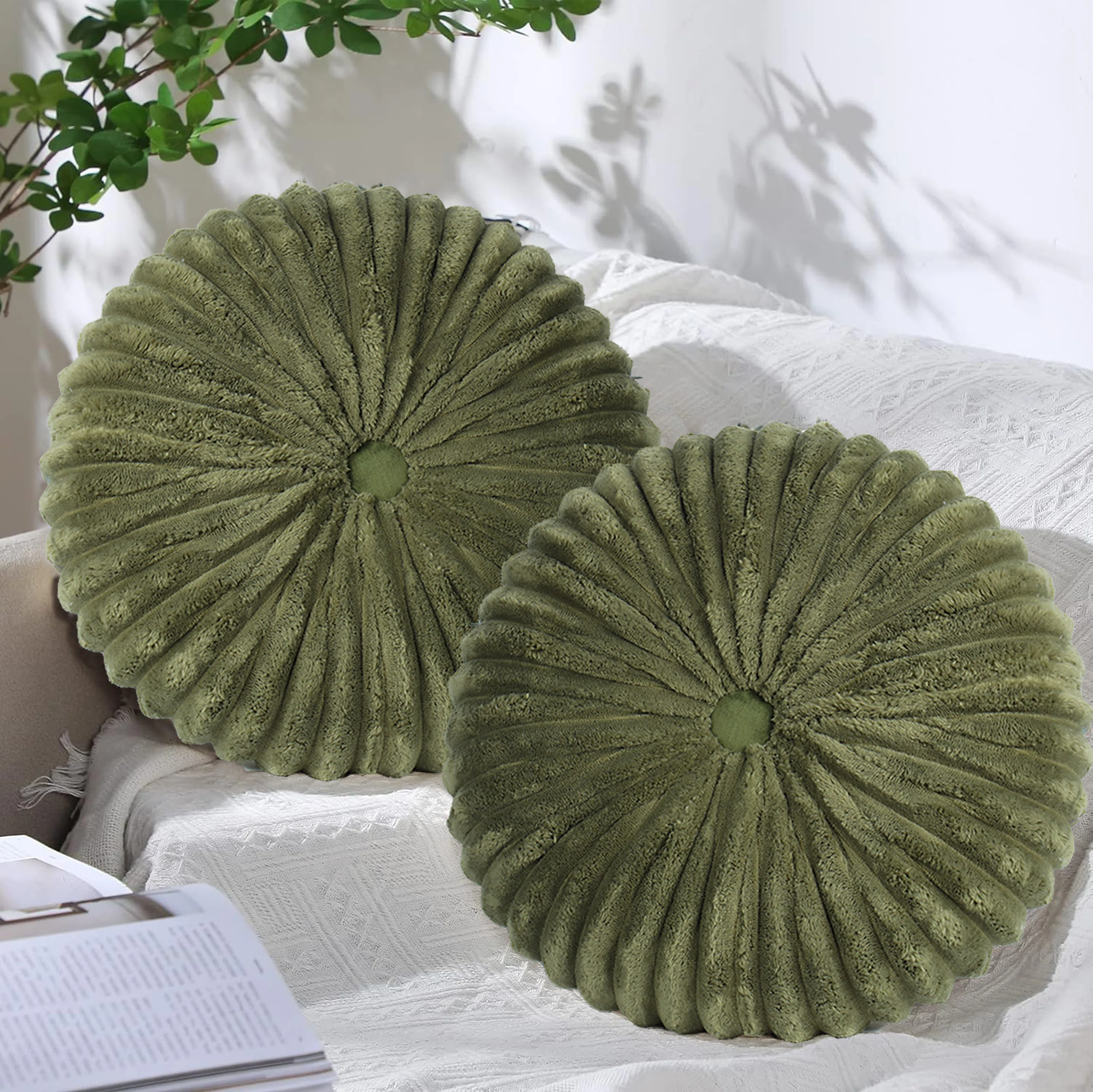 Decorative Round Throw Pillows For Bed Couch - 2 Pieces Handcraft Ruched Pumpkin Pillow,  Soft And Durable Velvet Floor Pillow For Home Decor, Bed Living Room And Sofa