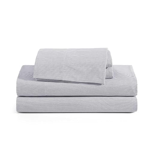 Tommy Hilfiger - Queen Size Sheet Set with Fitted Sheet & Pillowcases | 100% T200 Cotton Percale, Lightweight, Deep Pocket Fitted Sheet, Flat Sheet & Pillowcases Included, Machine Washable