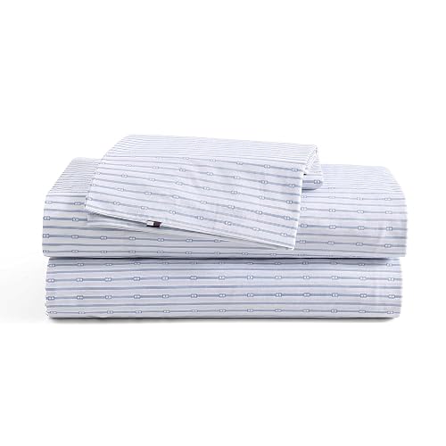 Tommy Hilfiger - Queen Size Sheet Set with Fitted Sheet & Pillowcases | 100% T200 Cotton Percale, Lightweight, Deep Pocket Fitted Sheet, Flat Sheet & Pillowcases Included, Machine Washable