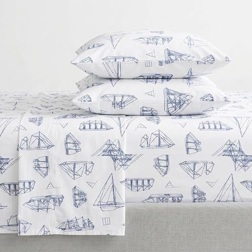Nautica - Twin XL Cotton Percale Sheet Set with Matching Pillowcase | Naturally Smooth Percale, Matching Pillowcase & Fitted Sheet, Breathable, Machine Washable, Deep Pocket