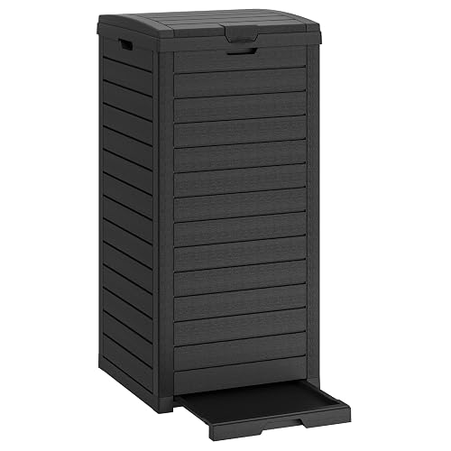 Fancyango Resin Outdoor Trash Can with Lid, 31 Gallon, Black | Waterproof Resin Garbage Can, Outside Trash Bin for Patio, Garage, Pool, Deck & Backyard