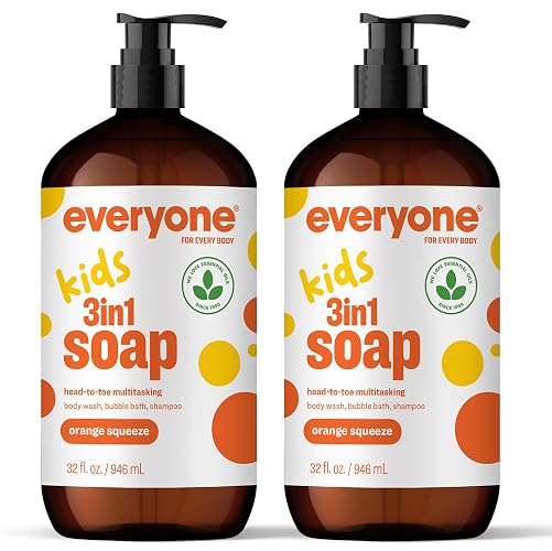 Everyone 3-in-1 Kids Body Wash, Bubble Bath & Shampoo, Orange, 32oz 2pk | quality essential oils | | EWG Verified | bulk 2-pack value | all in one | fun daily bath