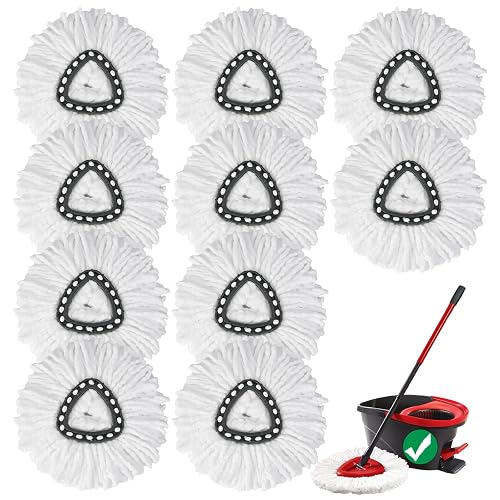 10PCS Spin Mop Replacement,100% Microfiber,Machine Washable,360° Rotation | Compatible with Cedar Easywring 1-Tank System,Deep-Cleaning,360° Rotation,Edge-to-Edge Reach,Easy House Floor Mopping