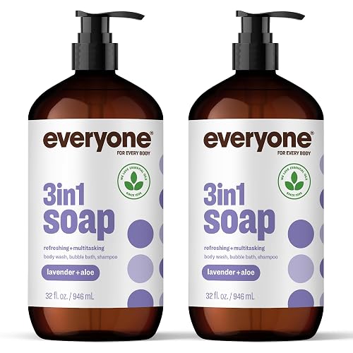 Everyone 3-in-1 Soap Body Wash Bubble Bath Shampoo Lavender Aloe 32oz 2pk | Rich essential oil formula | shampoo + body wash + bubble bath | for men and women | bulk value 2-pack | lavender and aloe