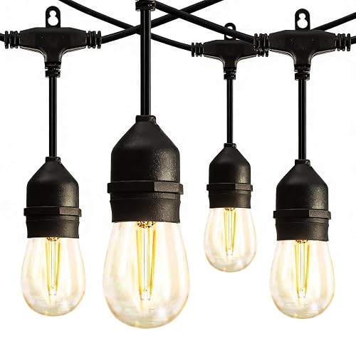 Banord Outdoor String Lights 96FT(2x48FT), Commercial Grade Patio Lighting | With 30 S14 LED Bulbs, 2W Shatterproof Dimmable Bulbs, Heavy Duty Hanging Lights for Patio Garden Backyard Decoration