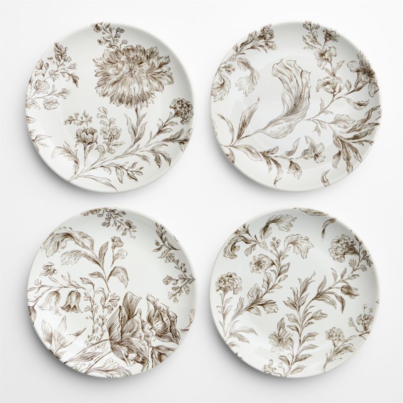 Autumn Toile Brown Stoneware Salad Plates, Set of 4
