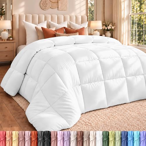 Utopia Bedding Comforter King Size, Duvet Insert, White, 90 x 102 Inches | Soft and Fluffy Down Alternative Bed Comforter, All Season, Breathable, Corner Tabs, Box Stitched, Durable, Machine Washable