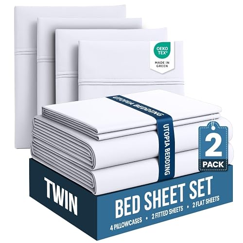 Twin Sheets Set, 3 Pieces 16" Deep Pocket Hotel Luxury Bed Sheets, White | Extra Soft Bedsheet Set for Kids, Women & Men, Comfy & Breathable Cooling Sheets, 2 Fitted Sheet, 2 Flat Sheet, 2 Pillowcase