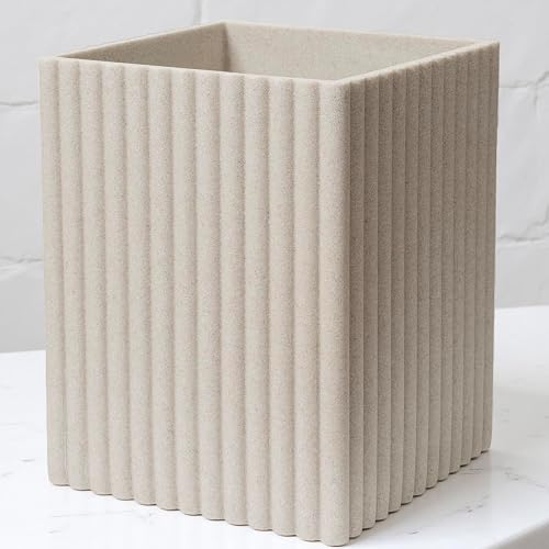 DoveeDosa Beige Luxury Stone Bathroom Trash Can, Modern Bathroom Office Trash Can, Resin Wastebasket, Garbage Receptacle Bin for Bathrooms, Offices, Powder Rooms, Kitchens (Square Beige)