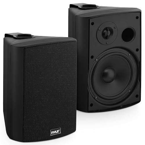 Pyle 6.5-Inch Wall Mount Waterproof Bluetooth Speaker System – Indoor/Outdoor Audio Pair with Built-in Digital Amplifier, Weather-Resistant Housing, High-Power Sound, Easy Installation (Black)
