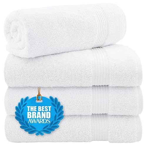 Cotton Paradise Turkish Bath Towels for Bathroom Soft XL 4 Piece Towel Set | OEKO Tex Certificated Soft Absorbent 600 GSM Ultra Plush Quick Drying Light Weight Extra Large Durable Machine Washable White