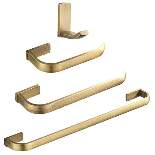 WINCASE Brass Bathroom Accessories, Bath Towel Holder Antique, Towel Bar Set Toilet Paper Holder Robe Hook Brushed Brass Wall Mounted
