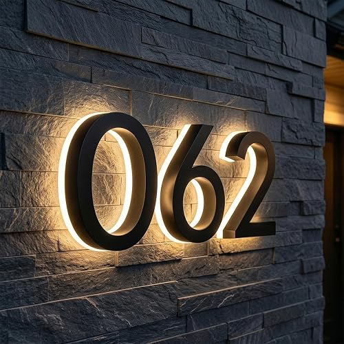 Custom Outdoor LED House Numbers – Weatherproof 304 Stainless Steel Backlit Address Numbers, Solar Powered & Plug-In Lighted Numbers, DIY Installation for Home, Garage, Shop – MOLCOVEX
