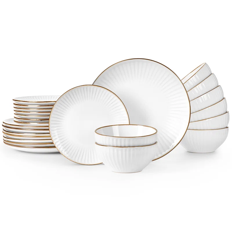 Famiware 24 Pieces Stoneware Dinnerware Set Plates And Bowls Set For 8