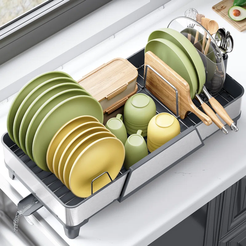 Kingrack Expandable Dish Drying Rack Extra Large Dish Rack For Kitchen Counter Stainless Steel Dish Drying Rack Foldable Dishes Drainer