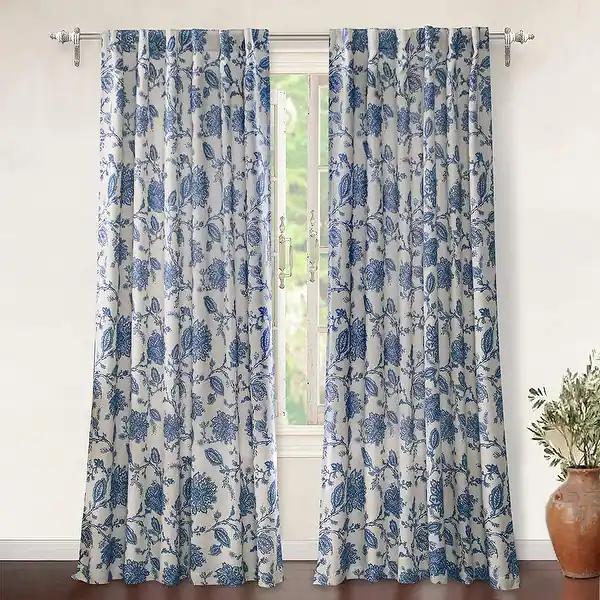 Driftaway Tropical Linen Floral Blackout Thermal Outdoor Tab Top Curtain Panels